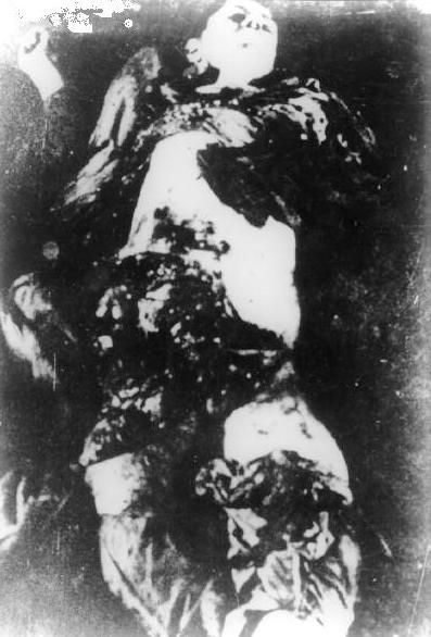 A badly mutilated corpse of an inmate at Jasenovac